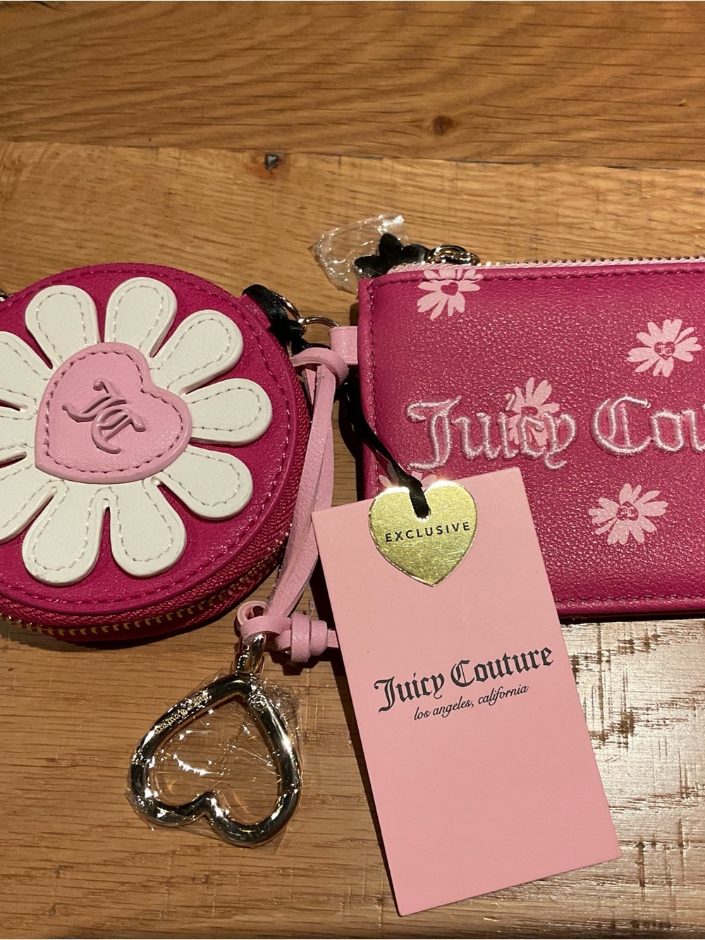 Juicy Couture Pink Daisy Coin Purse & Zip Card Pouch Set